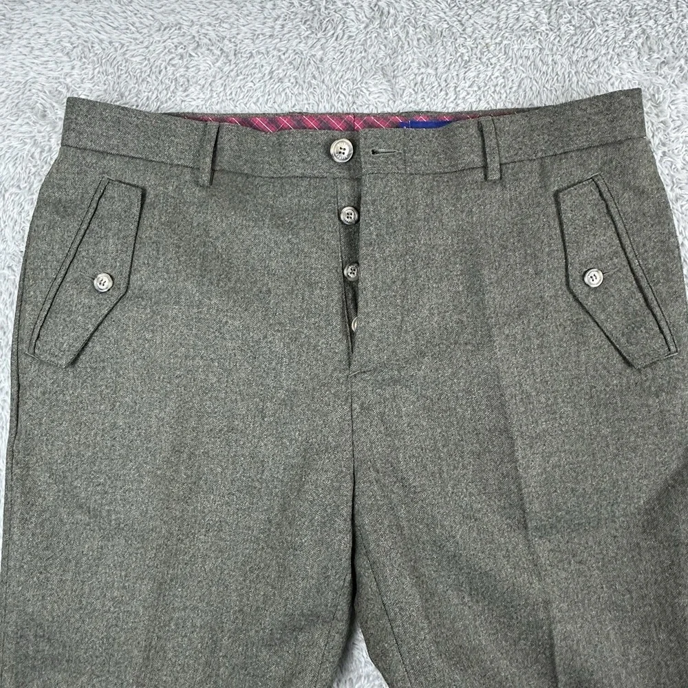 Hickey Mens Wool Dress Pants 35 Brown Heather Wool Trouser Classic Button‎ Fly